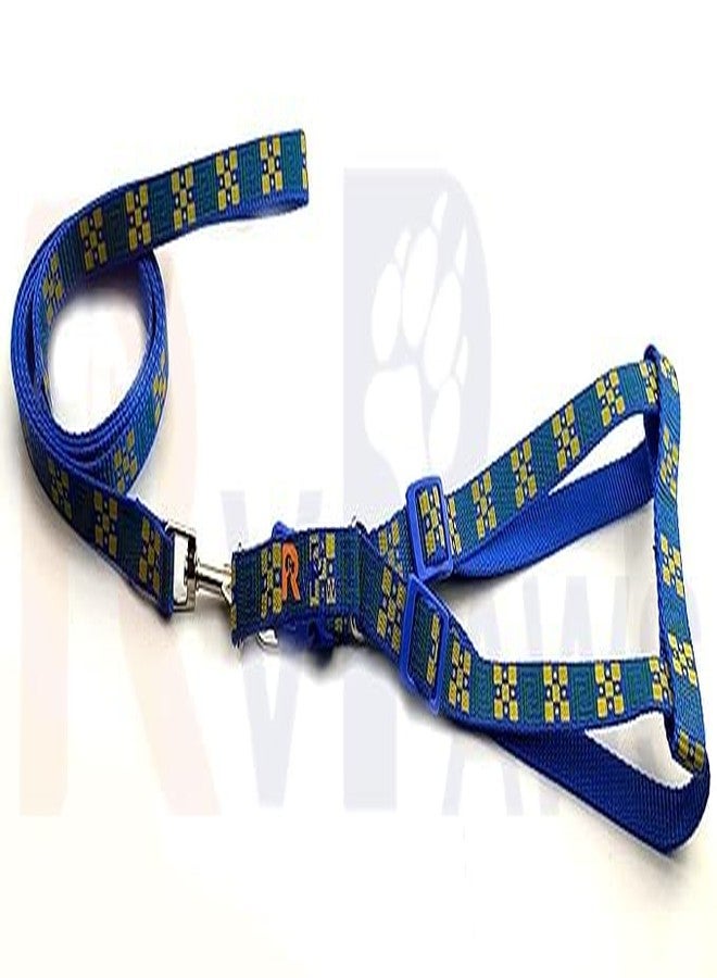 Pups&Pets Nylon 15MM Pet Adjustable Soft Nylon Dog Printed Harness and Leash Set Suitable for Puppies, Cats and Kitten Outdoor Walking - Small (Blue) - Image 1